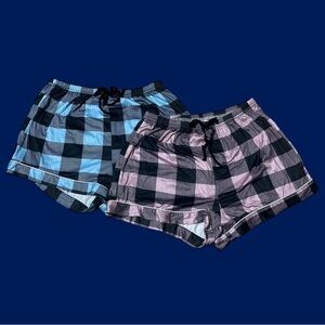 S-M Plaid Women's pajamas Shorts - light Blue and Pink
